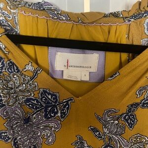 Anthropologie Mustard and Blue Floral Dress